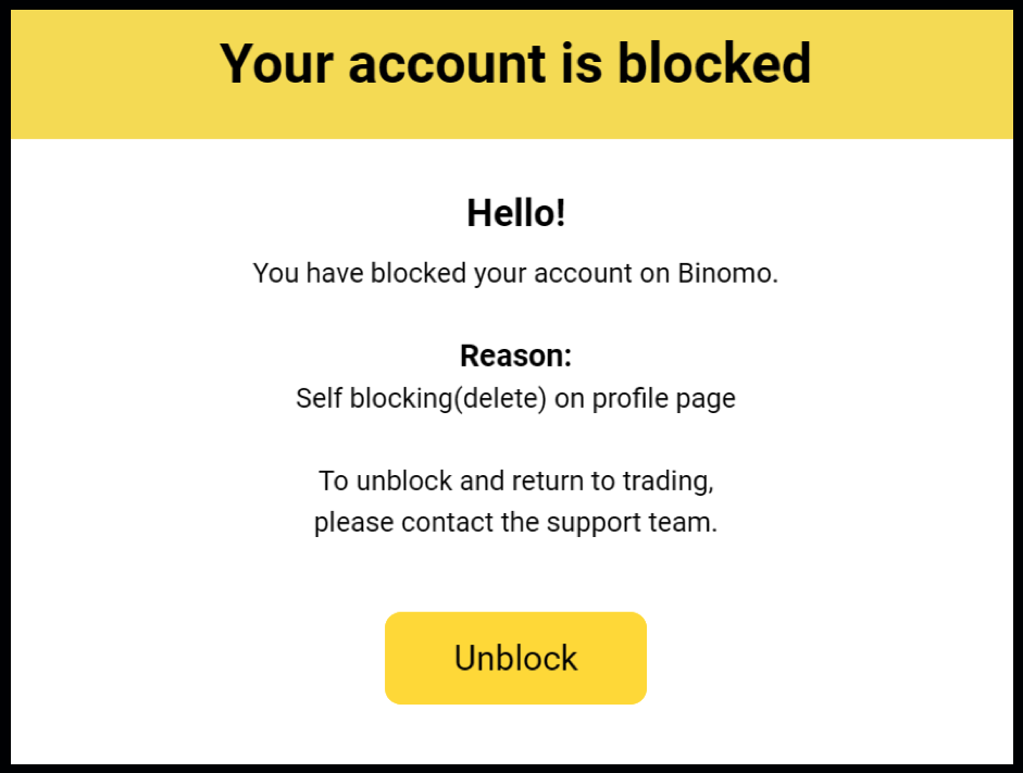 blocked binomo account
